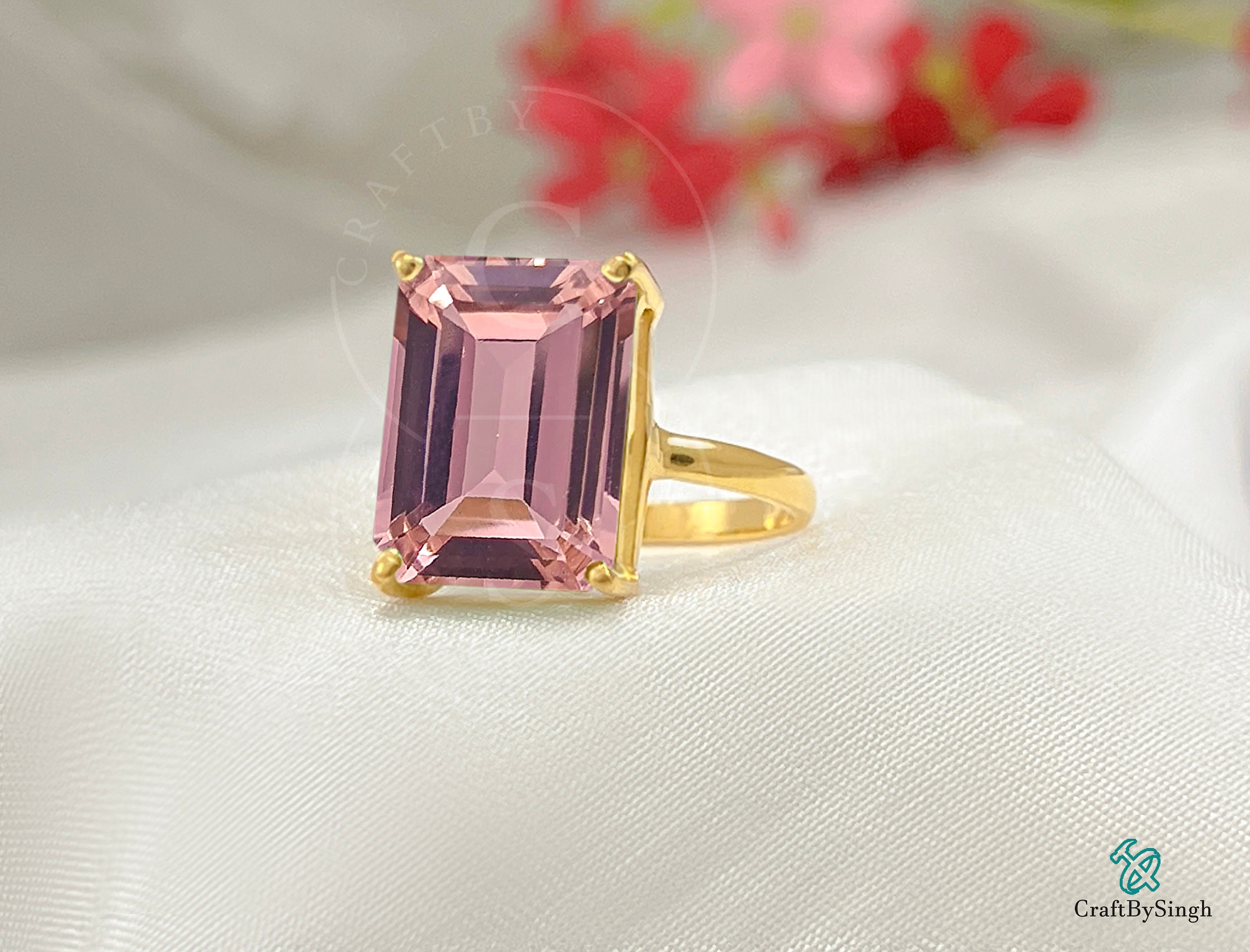 Bague En Argent Massif 925 Avec Morganite Naturelle - Pierre Rose 15x12mm, Taille Réglable