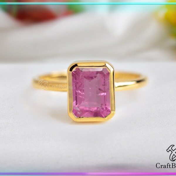 Pink Tourmaline Ring, 925 Silver Or 18k Gold Filled, Emerald Cut 7 x 9 Octagon Pink Tourmaline, Everyday Women's Ring, October Birthstone