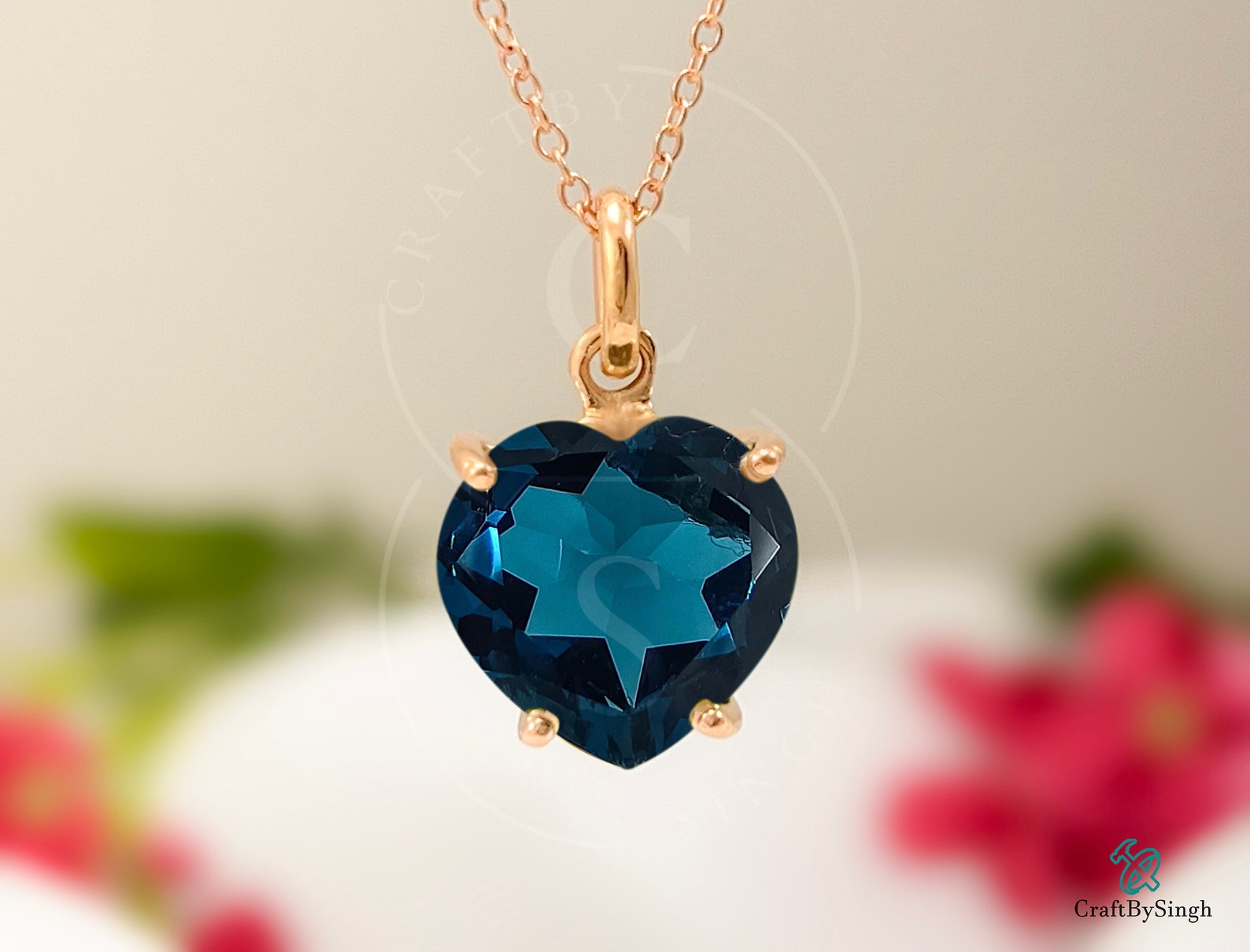 Heart London Blue Topaz Pendant Necklace, 925 Sterling Silver 14k Gold ...