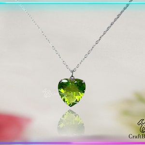 Valentine Gift Peridot  Heart Pendant Necklace 14 mm, 925 Sterling Silver or 14k Gold Fill Dainty Handmade Women Necklace, August Birthstone