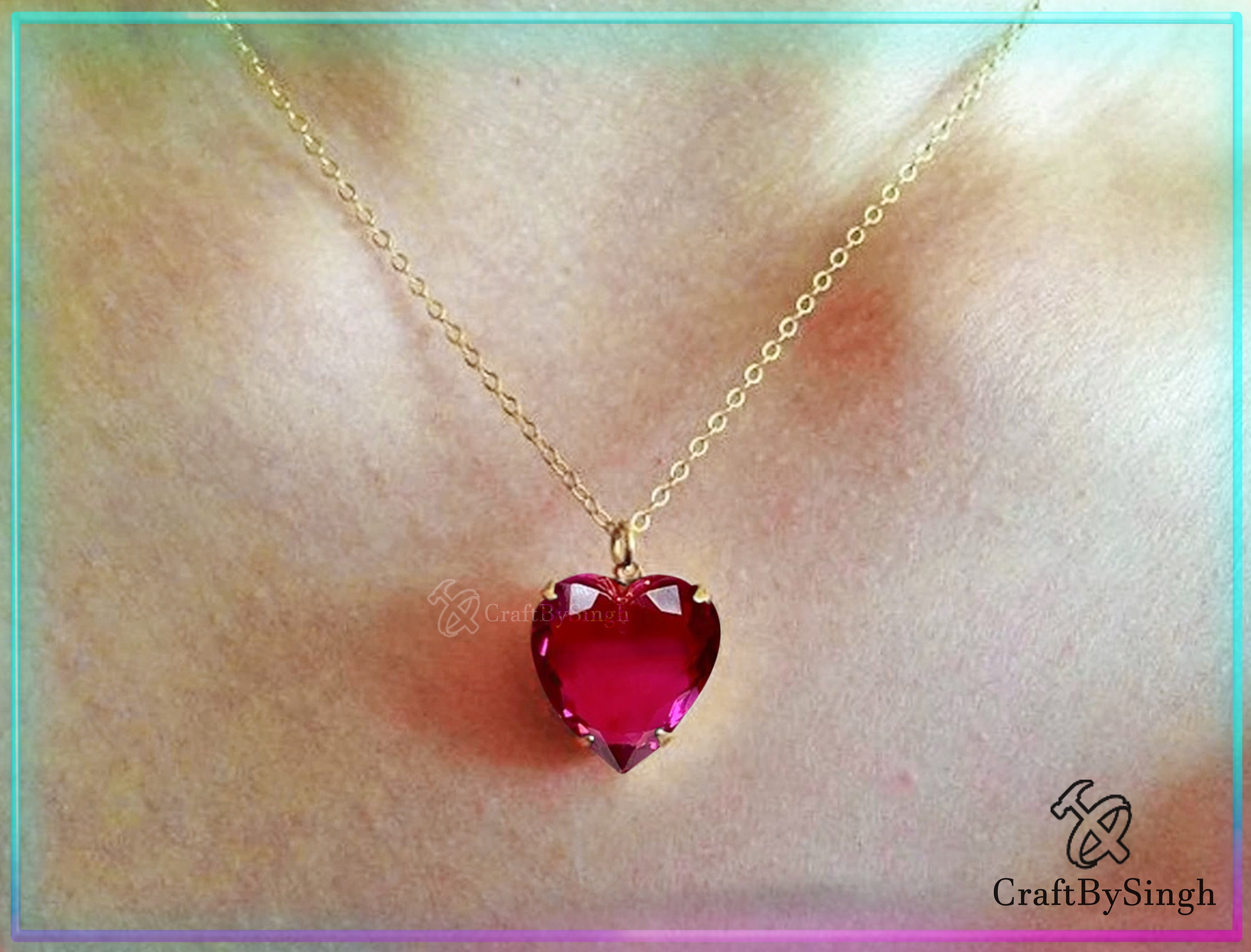 Valentine's Day for Her. Red Heart Necklace. Ruby Clear Crystal Necklace. CZ Sparkling Diamond Love Jewelry. Gift for Wife. Mom. Sweet 16