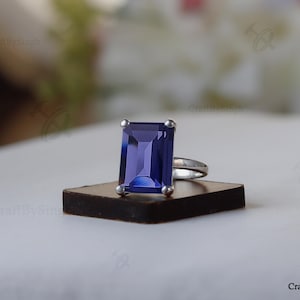 Tanzanite Statement Solitaire Ring, 12 x 16 Rectangle Tanzanite, 925 Silver Bold Handcrafted Ring, 14k Gold Vermeil Cocktail Ring, Wife Gift