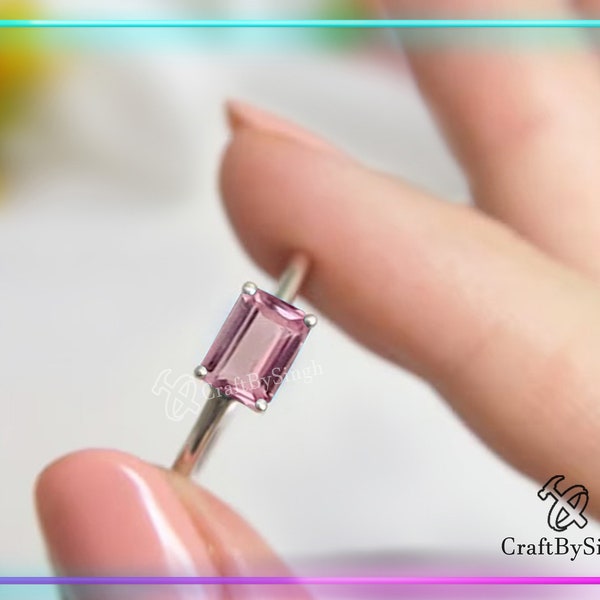 Dainty Pink Tourmaline Ring, 14k Gold Fill or 925 Silver, Baguette Tourmaline Ring, Stacking Thin Minimalist, Wedding Ring, Proposal Ring