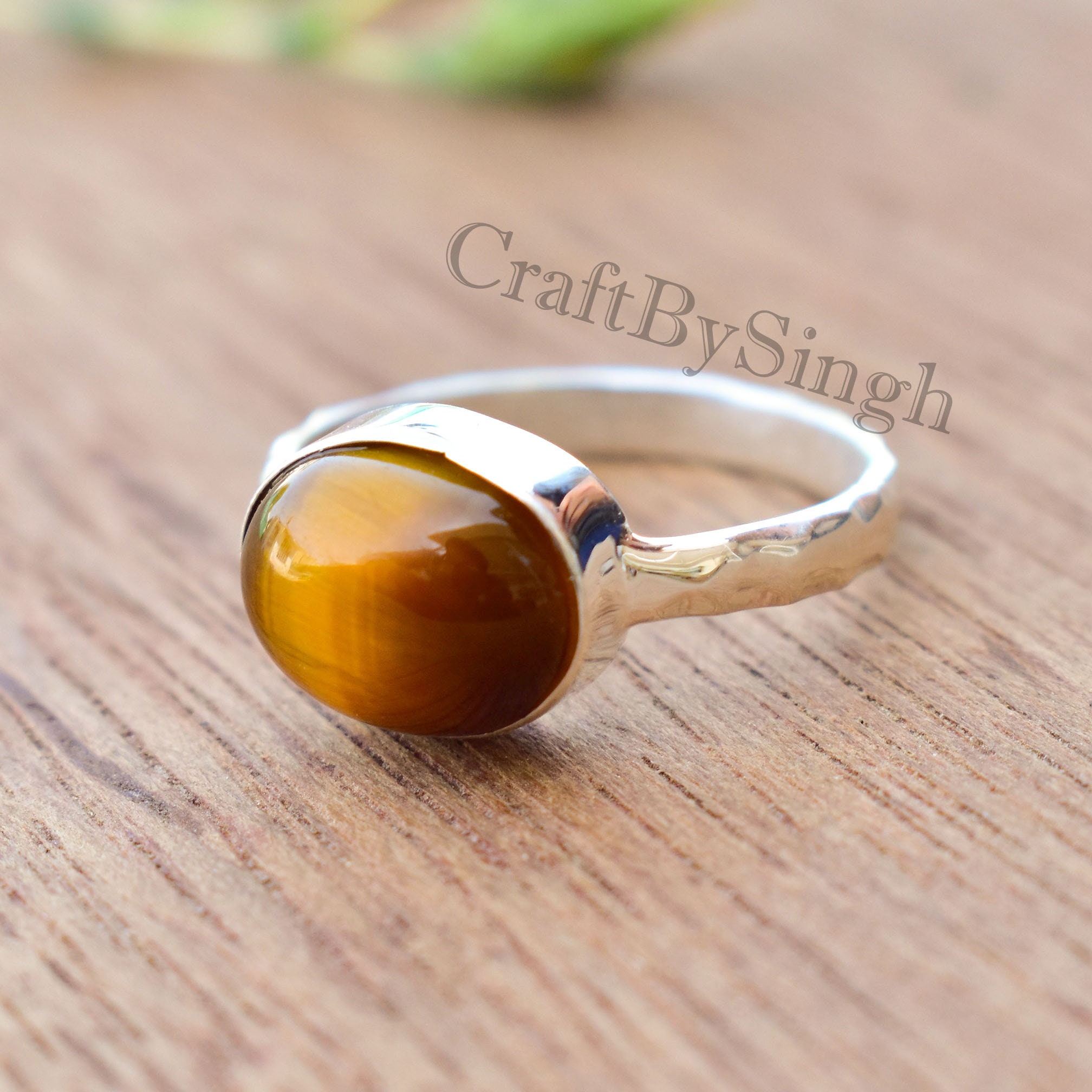 Tiger Eye Gemstone Ring, 925 Sterling Silver Ring, Simple