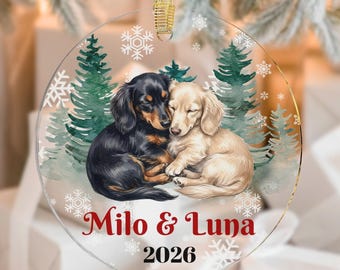 Personalized Two Dachshunds Christmas Ornament, Custom Dog Couple Ornament, Two Dog Owner Gift, Watercolor Dachshund Christmas Decor