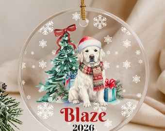 Personalized Cream Golden Retriever Christmas Ornament, Custom Dog Name Keepsake, Custom Dog Name Ornament, White Golden Retriever Gifts
