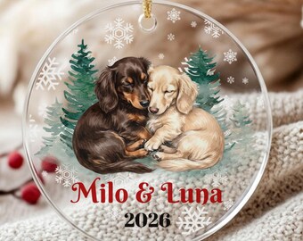 Personalized Dachshund Christmas Ornament, 2 Doxie Dogs Ornament, Custom Wiener Dog Ornament, Doxie Mom Christmas Gift