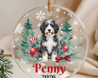 Black Tan White Bernedoodle Ornament, Personalized Bernedoodle Christmas Gift, Custom Doodle Dog Ornament, Merle Bernedoodle Mom Gift