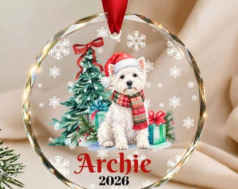 Personalized West Highland White Terrier Christmas Tree Ornament, Cute Westie Dog Xmas Decoration, Westie Mom Gift