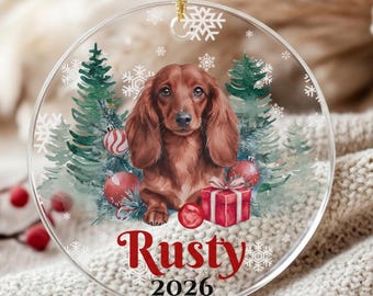 Longhaired Red Dachshund Christmas Ornament, Personalized Doxie Ornament, Wiener Dog Christmas Keepsake, Dachshund Lover Gift