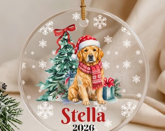 Personalized Golden Retriever Christmas Ornament, Custom Dog Name Ornament, Golden Retriever Gift, Dog Lover Christmas Keepsake