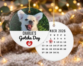Personalized Pet Gotcha Day Ornament, Custom Pet Photo Adoption Date, Dog First Christmas Ornament, Dog Rescue Keepsake, New Dog Gift