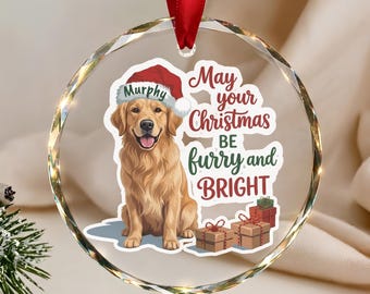 Personalized Golden Retriever Christmas Ornament, Custom Dog Name Glass Ornament, Golden Retriever Gift, Dog Mom Christmas Keepsake