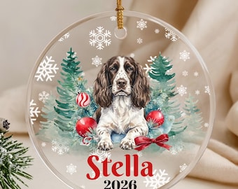 English Springer Spaniel Christmas Ornament, Personalized Dog Ornament, Custom Dog Name Keepsake, Springer Spaniel Mom Gift, Dog Lover Gift
