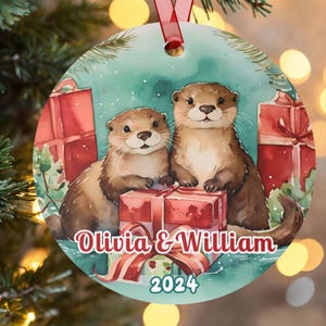 Otter Ornament, Personalized Couples Gift, Custom Otter Couple Ornament, Christmas Otter Gifts, First Christmas Together Family Gift