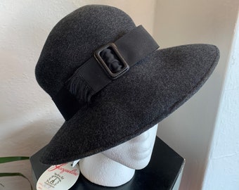 Vintage Black Felt Cloche Hat With Buckle For Dress Up, Costume, Fashion, Cocktail, SEARS Jacqueline Toronto NWT Original Tags Attached