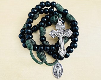 Rosary Catholic Black Paracord Rosary Durable Strong Rugged Rosary Handmade Rosary Necklace [FREE SHIPPING]