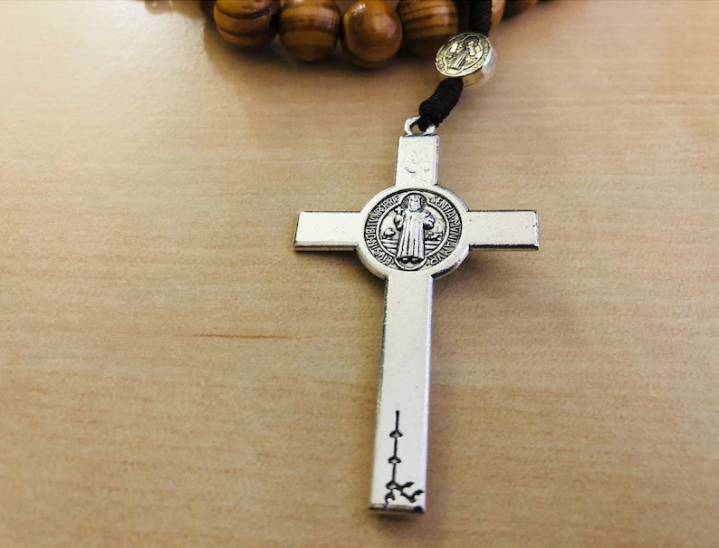 Olive Wood Rosary St. Benedict Medals, Handmade Catholic Rosary From Jerusalem image 3