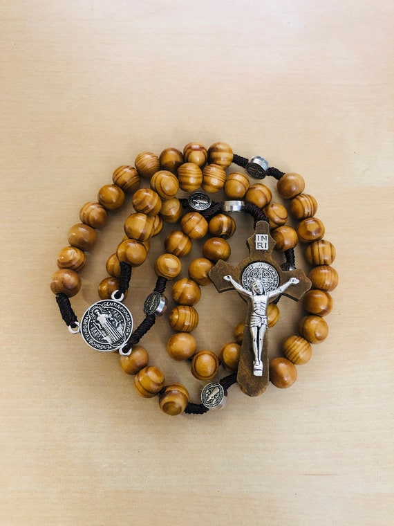 Olive Wood Benedict Rosary, Handmade Catholic Rosary, Wooden