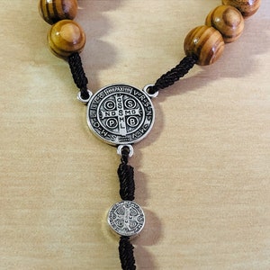 Olive Wood Rosary St. Benedict Medals, Handmade Catholic Rosary From Jerusalem image 5