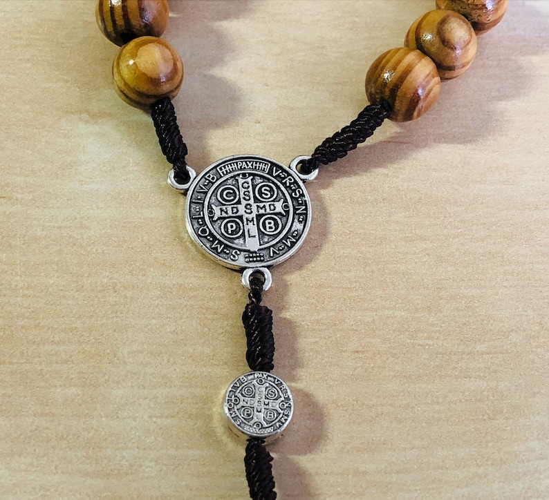 Olive Wood Rosary St. Benedict Medals, Handmade Catholic Rosary From Jerusalem image 5