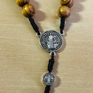 Olive Wood Rosary St. Benedict Medals, Handmade Catholic Rosary From Jerusalem image 4