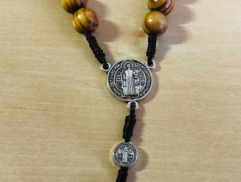 Olive Wood Rosary St. Benedict Medals, Handmade Catholic Rosary From Jerusalem image 4