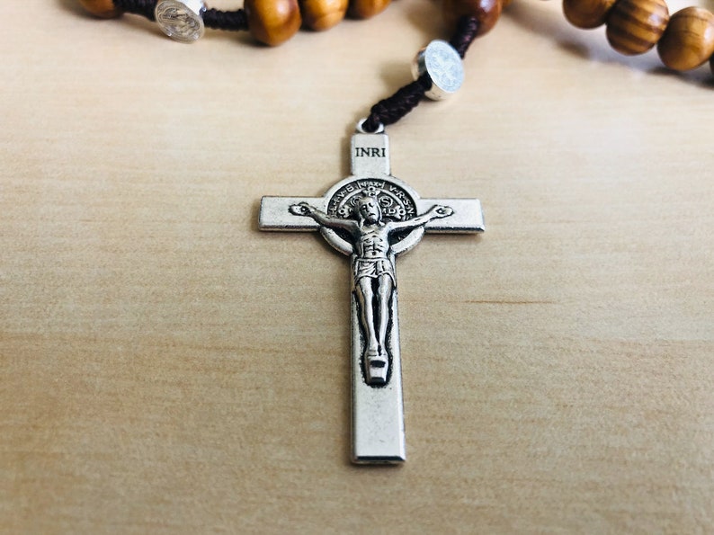 Olive Wood Rosary St. Benedict Medals, Handmade Catholic Rosary From Jerusalem image 2