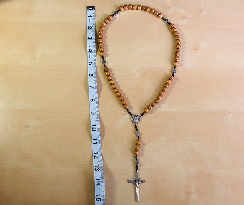 Olive Wood Rosary St. Benedict Medals, Handmade Catholic Rosary From Jerusalem image 6