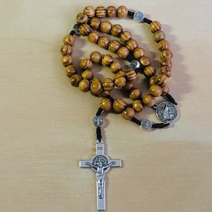 Olive Wood Rosary St. Benedict Medals, Handmade Catholic Rosary From Jerusalem image 7