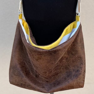 Handmade Crossbody bag, adjustable strap,brown faux suede , slouchy bag