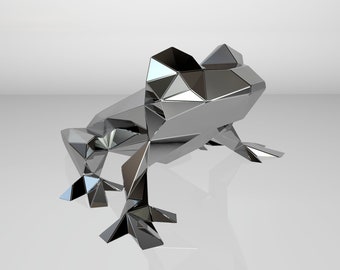 Template diy for metal sculpture – Pattern of a Frog low poly model in DXF and PDF – Blueprints of statue for Assembly from CNC cutting