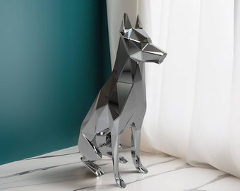 Template diy for metal sculpture – Pattern of Doberman Dog low poly model DXF and PDF – Blueprints of statue for Assembly from CNC cutting