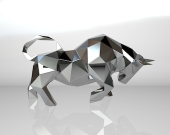 Modèle bricolage pour sculpture en métal - Modèle de taureau low poly au format DXF et PDF - Plans de la statue à assembler à partir de la découpe CNC