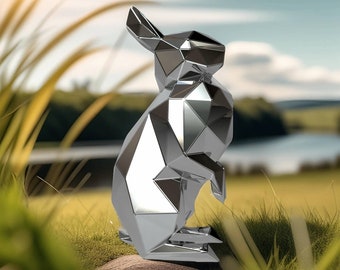 Template diy for metal sculpture – Pattern of Bunny low poly model DXF & PDF Format – Blueprints of statue for Assembly from CNC cutting