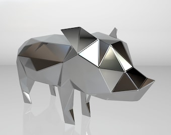 Vorlage-DIY für Metallskulptur - Muster eines Schweins Low Poly-Modell DXF und PDF-Format - Blaupausen der Statue für Montage aus CNC-Schneiden