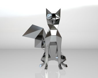 Template diy for metal sculpture – Pattern of Fox low poly model in DXF and PDF format – Blueprints of statue for Assembly from CNC cutting