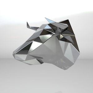 Template diy for metal sculpture – Pattern of Bull low poly model in DXF and PDF Format – Blueprints of statue for Assembly from CNC cutting