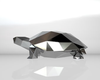 Template diy for metal sculpture – Pattern of Turtle low poly model DXF and PDF Format – Blueprints of statue for Assembly from CNC cutting