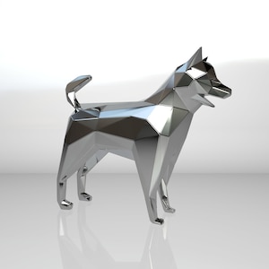 Template diy for metal sculpture – Pattern of Siberian Husky Dog low poly DXF and PDF – Blueprints of statue for Assembly from CNC cutting