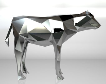 Template diy for metal sculpture – Pattern of Calf low poly model in DXF and PDF Format – Blueprints of statue for Assembly from CNC cutting
