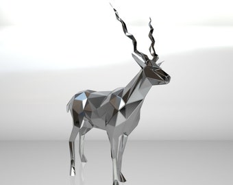 Template diy for metal sculpture – Pattern of Antelope low poly model DXF & PDF Format – Blueprints of statue for Assembly from CNC cutting