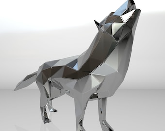 Template diy for metal sculpture – Pattern of animal Wolf low poly model DXF and PDF format– Blueprints statue for Assembly from CNC cutting