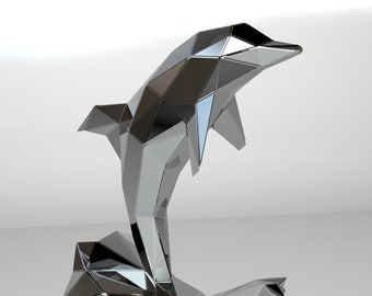 Template diy for metal sculpture – Pattern of Dolphin low poly model DXF and PDF Format – Blueprints of statue for Assembly from CNC cutting
