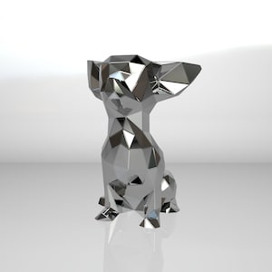 Template diy for metal sculpture – Pattern of Chihuahua low poly model DXF & PDF File – Blueprints of statue for Assembly from CNC cutting