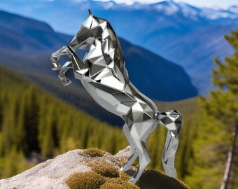 Vorlage-DIY für Metallskulptur - Muster eines arabischen Pferdes Low Poly-Modell DXF und PDF - Blaupausen der Statue für die Montage aus CNC-Schneiden