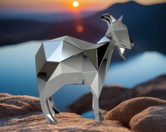 Template diy for metal sculpture – Pattern of Goat low poly model in DXF and PDF Format – Blueprints of statue for Assembly from CNC cutting