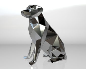 Template diy for metal sculpture – Pattern of Labrador Retriever Dog low poly model DXF and PDF – Blueprints of statue for Assembly from CNC