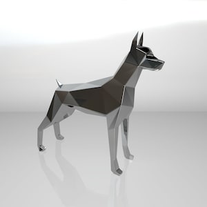 Template diy for metal sculpture – Pattern of Doberman Dog low poly model DXF and PDF – Blueprints of statue for Assembly from CNC cutting