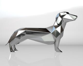 Template diy for metal sculpture – Pattern of Dachshund Dog low poly model DXF and PDF – Blueprints of statue for Assembly from CNC cutting
